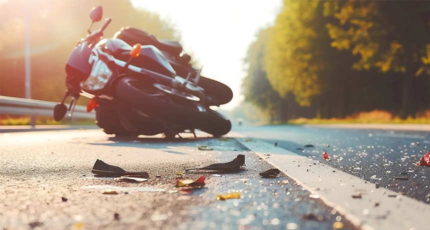 Crashed motorcycle on the road